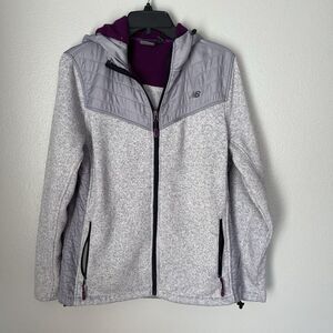 New Balance Hoodie Sweater Womens Large Gray Fleece Full Zip Pockets Long Sleeve